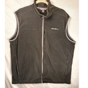 Eddie Bauer Men's XL Fleece Vest Black Full Zip Pockets Outdoors Hiking